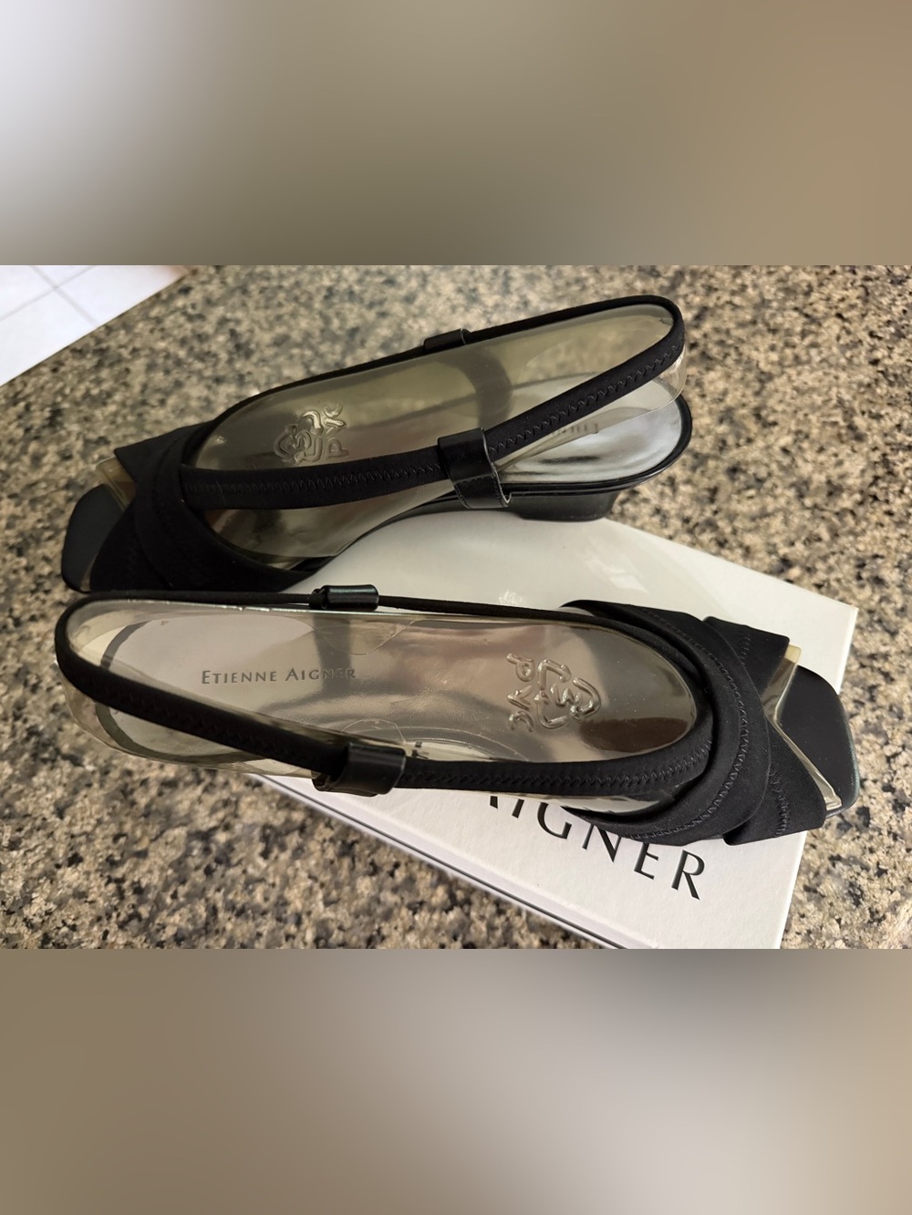 Etienne Aigner Black Slingback Wedge Sandals